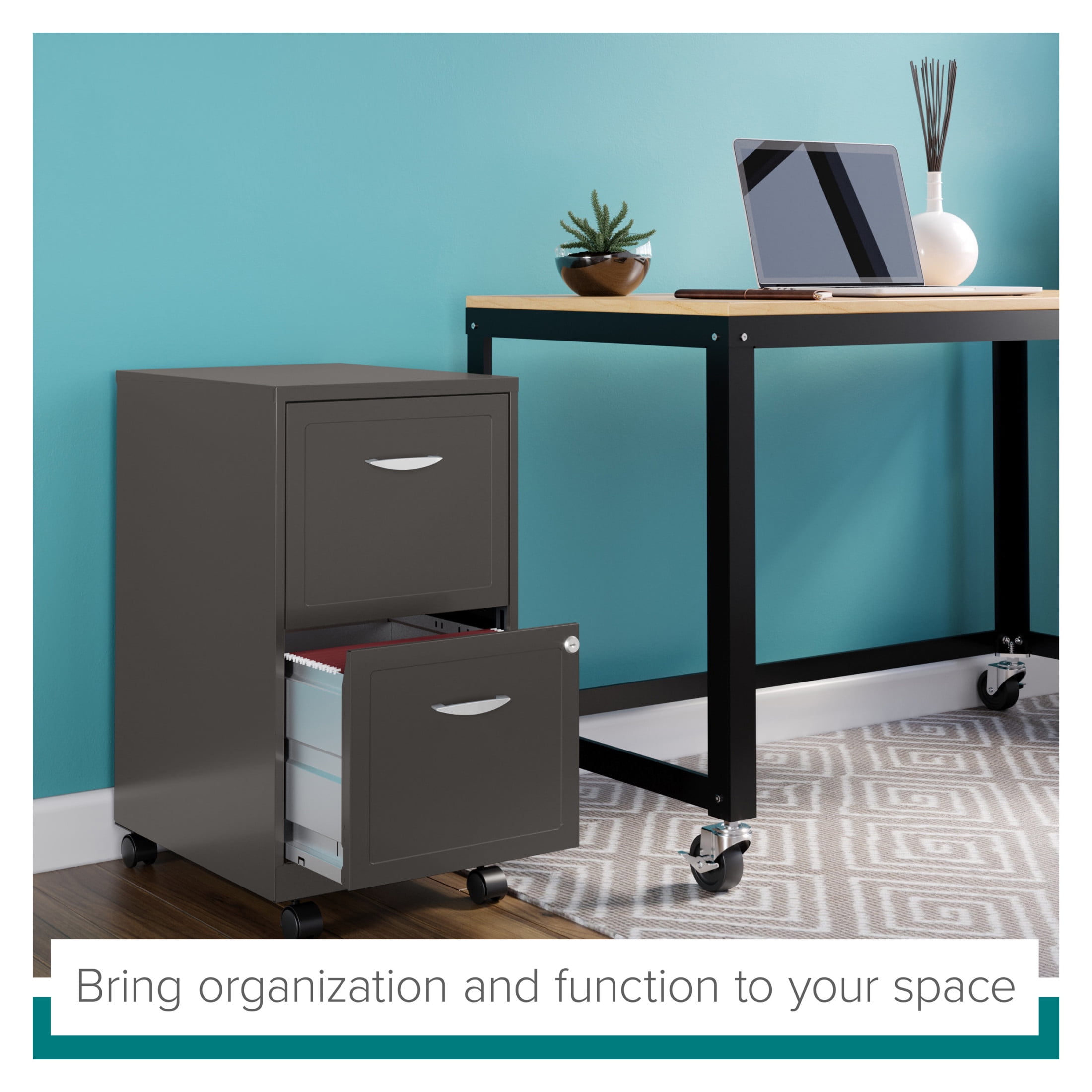 Space Solutions 18" Deep 2 Drawer Mobile Letter Width Vertical File Cabinet, Charcoal