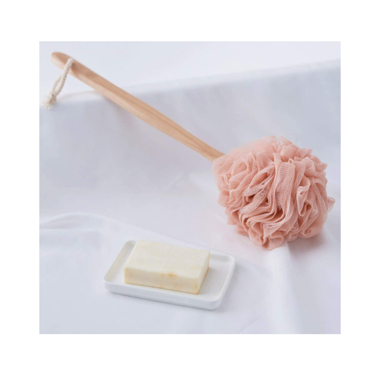 Back Scrubber For Shower, Long Wooden Handle Bath Sponge Shower