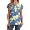 thumbnail image 3 of TKLPEHG Womens Tunic Tops Short Sleeve Crew Neck Tunic Tops Comfy Loose Summer Fashion Tie Dyed Print Graphic Tee Casual Outfits (Green,S), 3 of 6