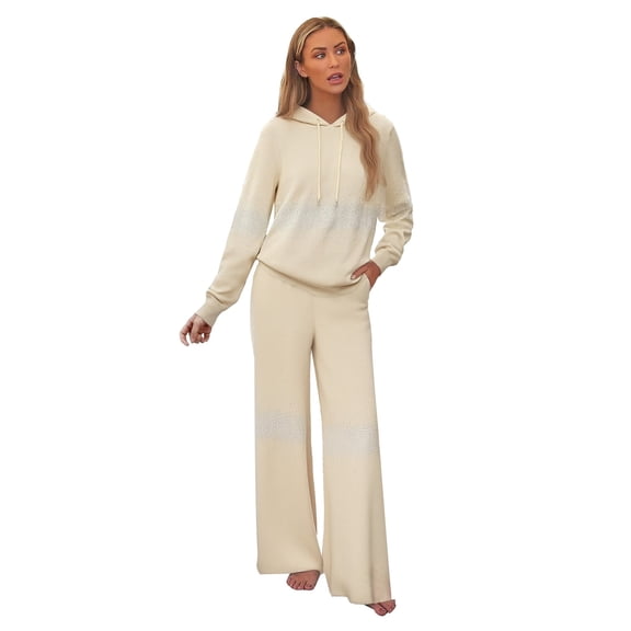 sususu Women'S Lounge,Fall Sets Women Knitted Trousers Suit Long Sleeve Cardigan Pants Outfit Soft Comfortable Two Piece Jogger Co Ords Daily Wear Home Relaxation Stylish Loungewear - Beige