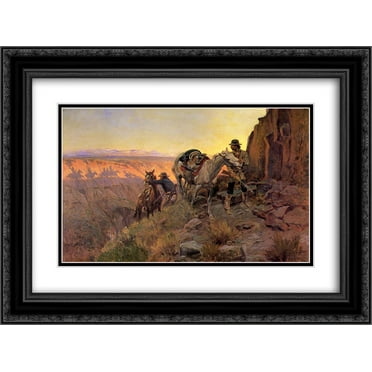 Charles M. Russell 2x Matted 24x18 Black Ornate Framed Art Print 'When Shadows Hint Death '