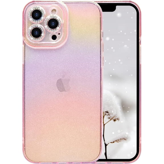 Compatible with iPhone 13 Pro Max Gradient Glitter Case Glow Bling Color Changing Holographic Colorful Sparkle Glossy Shiny Camera Lens Protective Fashion Shockproof Cover for Women Girls