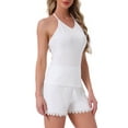 thumbnail image 4 of INSPIRE CHIC Womens Cami Pajamas Lace Trim V Neck 2 Piece Sleepwear Lingerie Tank Top with Shorts Loungewear Sets L White, 4 of 5