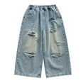 thumbnail image 3 of YuyuTangFu Boys' Baggy Jeans Elastic Waist Distressed Ripped Denim Pants with Holes Blue 11-12 Years, 3 of 9
