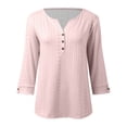 thumbnail image 4 of Fgnfyis T Shirts For Women Summer 3/4 Sleeve V Neck Long Sleeved Casual Loose Fitting Solid Color Top Womens Long Sleeve Tops Light Pink S, 4 of 5