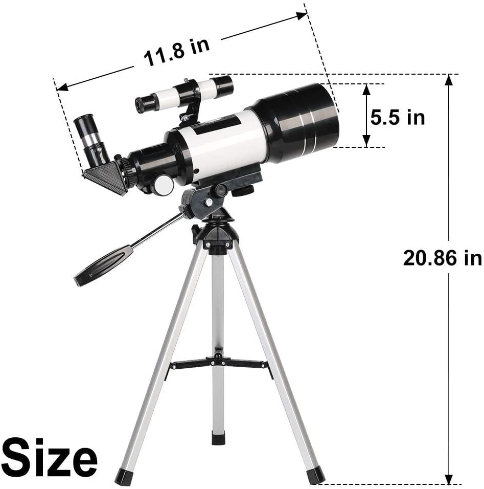 OPTIMISTIC Astronomical Telescope with Adjustable Tripod for Kids Adults Beginners Portable Refractor Telescope 300mm Focal Length with 20x-40x Adjustable Eyepiece 