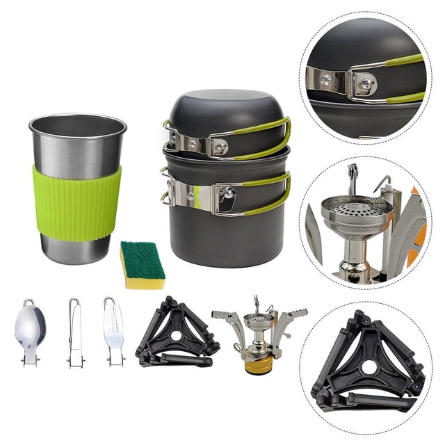 RUNROTOO Ensemble de Cuisine de Camping 1 Ensemble Design Rond pour Cuisine Extérieure avec Poignée Isolée 12.2X12.2X4.1in