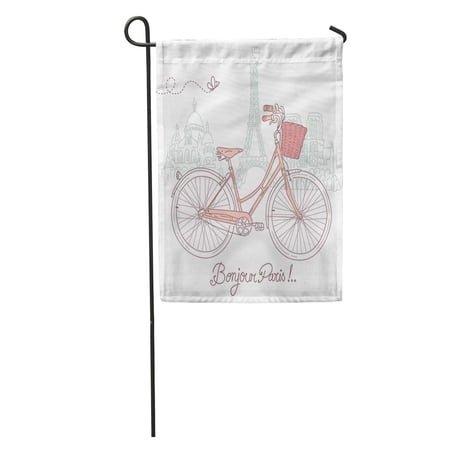 SIDONKU Pink Bicycle Riding Bike in Romantic from Paris Girly Cute Garden Flag Decorative Flag House Banner 28x40 inch