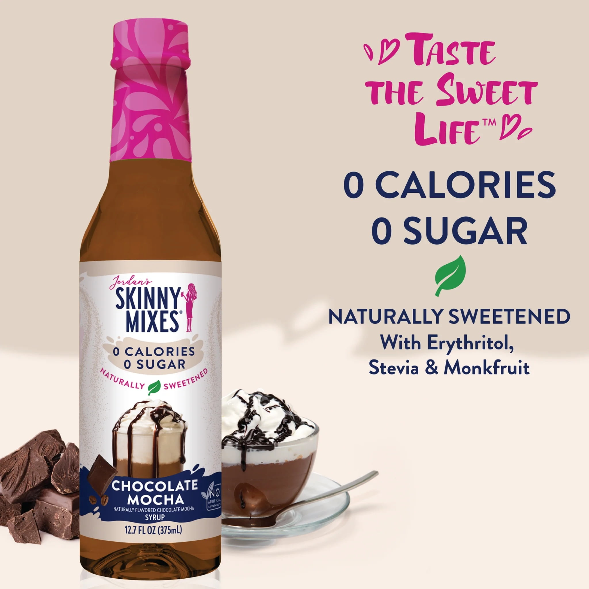 (6 pack) Jordan's Skinny Mixes Naturally Sweetened Chocolate Mocha Syrup, 375 mL