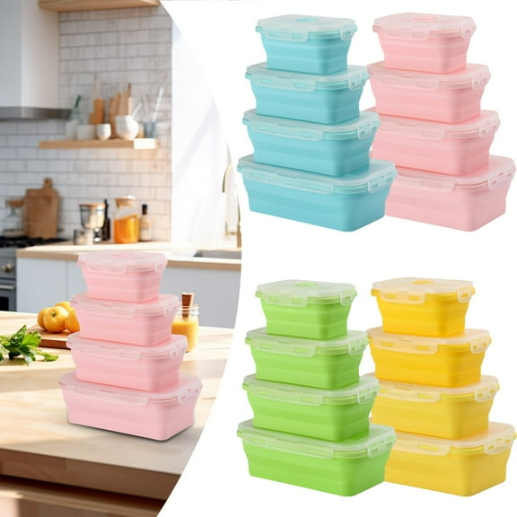 Collapsible Silicone Food Containers with Lids, Microwave, Dishwasher, and Freezer Safe, Providing Excellent Sealing and Convenient Food Storage. 350Ml Pink