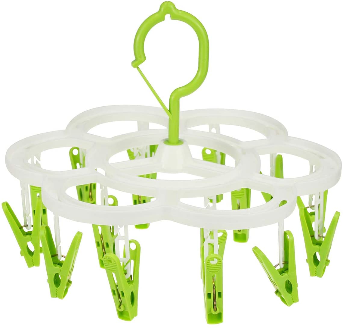 Clothespin Rack Laundry Drying Rack,Clothes Hangers with 16 Clips,Clip