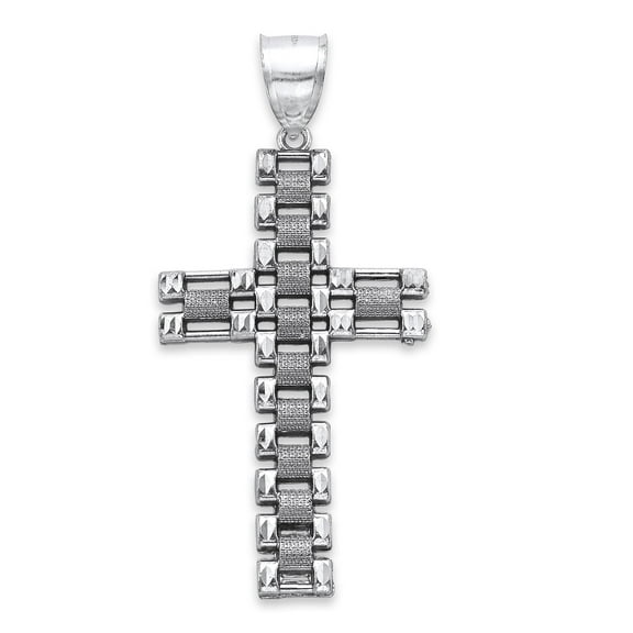 925 Sterling Silver Extra Large Chain Link Cross Pendant for Necklace, Catholic Gift, Hip Hop Jewelry for Him