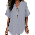 thumbnail image 2 of Women's Short Sleeve V-Neck Casual Blouse Summer Tops Solid Shirt, 2 of 9