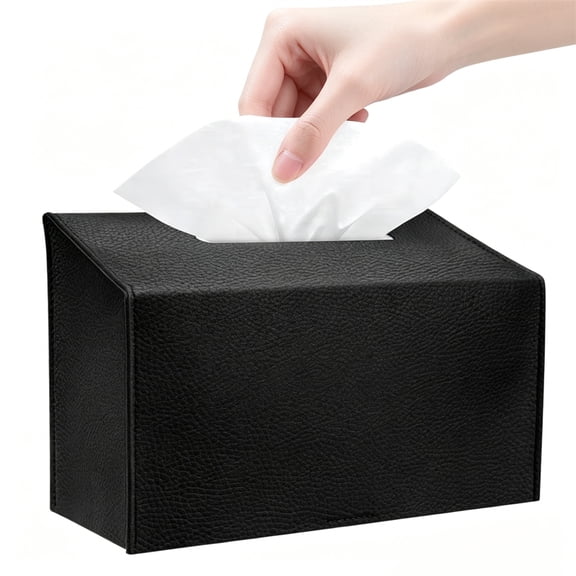 Scheam 1 Pcs Black Tissue Box Cover Napkin Holder Square Paper Container Slanted Leather Paper Dispenser Reusable Hand Towel Organizer Case,for Home Office Car Tabletop