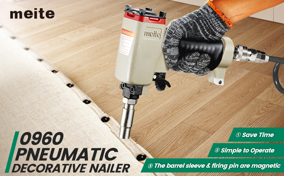 MEITE DECO-0960 Pneumatic Deco Nail Gun, 3/8" Head Diameter Air Decorative Tack Nailer