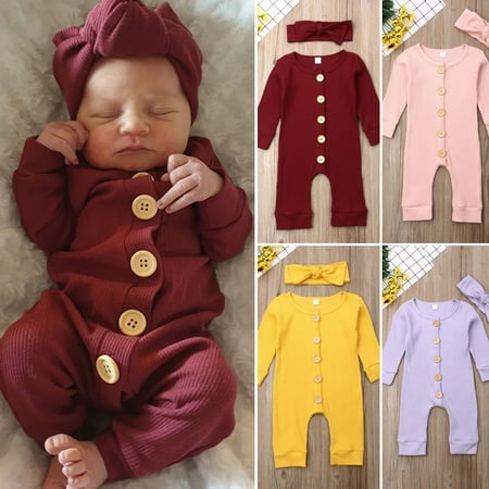 

Newborn Baby Girl Boy Clothes Long Sleeve Knitted Romper Jumpsuit 2PCS Outfits