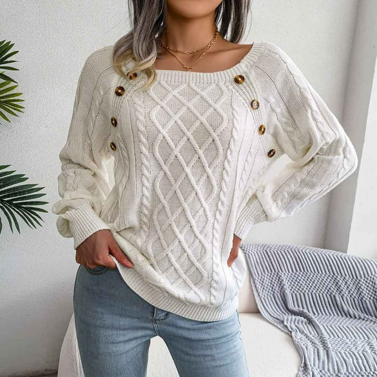 Sweater Pullover For Women, Fashion Women Casual Solid Long Sleeve Loose  Round Neck Sweater Pullver Button Blouse Autumn Tops jersey mujer invierno  