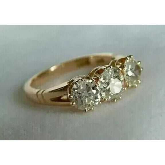 3CT Round Cut Lab Created Diamond 3 Stone Engagement Ring 14K Yellow Gold Plated