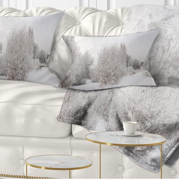 Designart Snow Landscape with Frosted Trees - Landscape Printed Throw Pillow - 12x20