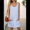 thumbnail image 4 of Vestido de Verano para Mujer, Sin Mangas, con Bolsillos, Informal, Corto, Corte A, Cuello Redondo, 2025, Azul, Talla L, 4 of 9