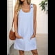 thumbnail image 4 of Vestido de Verano para Mujer, Sin Mangas, con Bolsillos, Informal, Corto, Corte A, Cuello Redondo, 2025, Azul, Talla L, 4 of 9