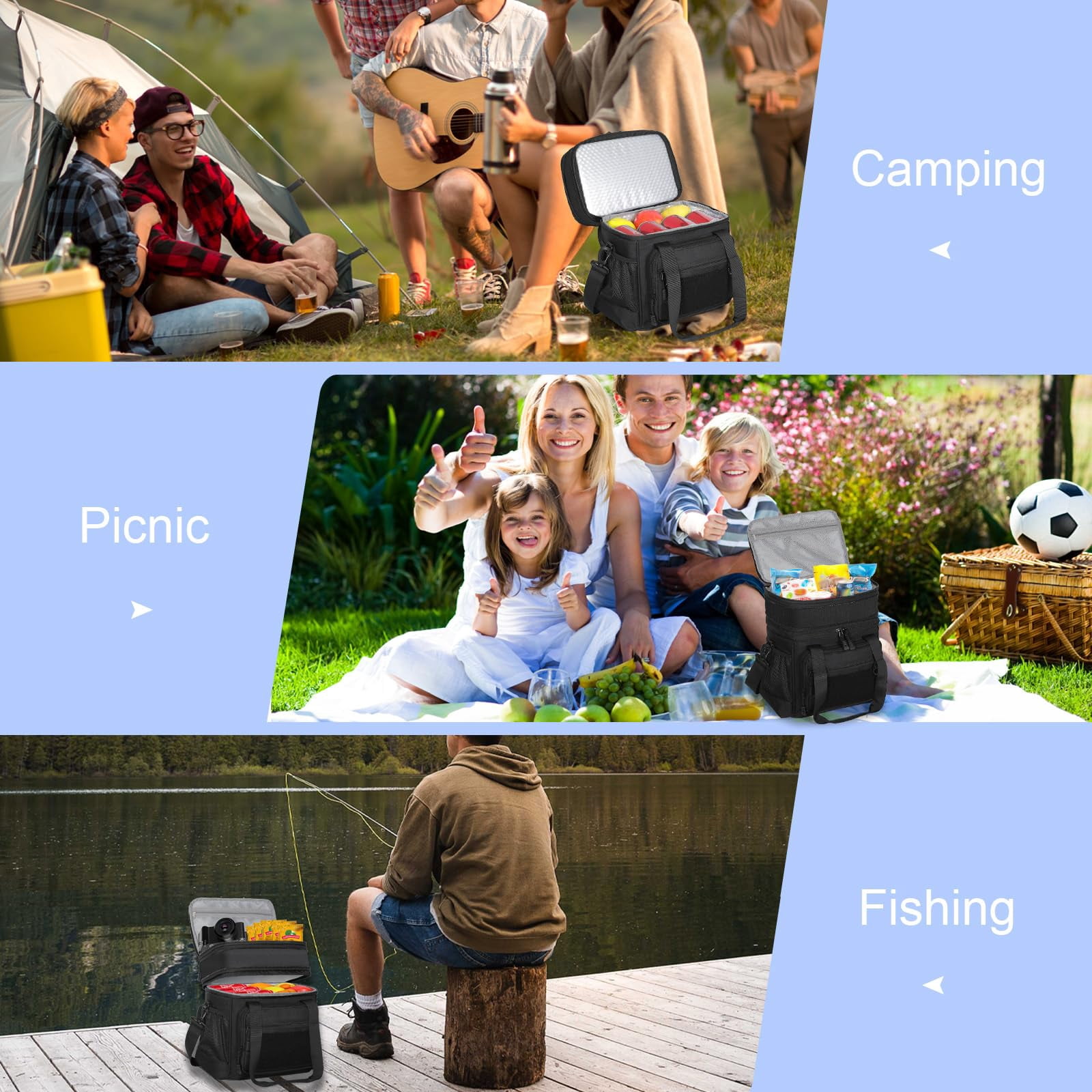 Lunch Box Cooler Bag - Expandable Insulated For Men Women Large Lunchbox Adults Work Shifts Outdoor Trips Black 16l