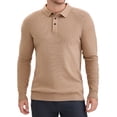 thumbnail image 1 of Camisa de polo de punto de negocios de color sólido de manga larga para hombre L caqui, 1 of 6