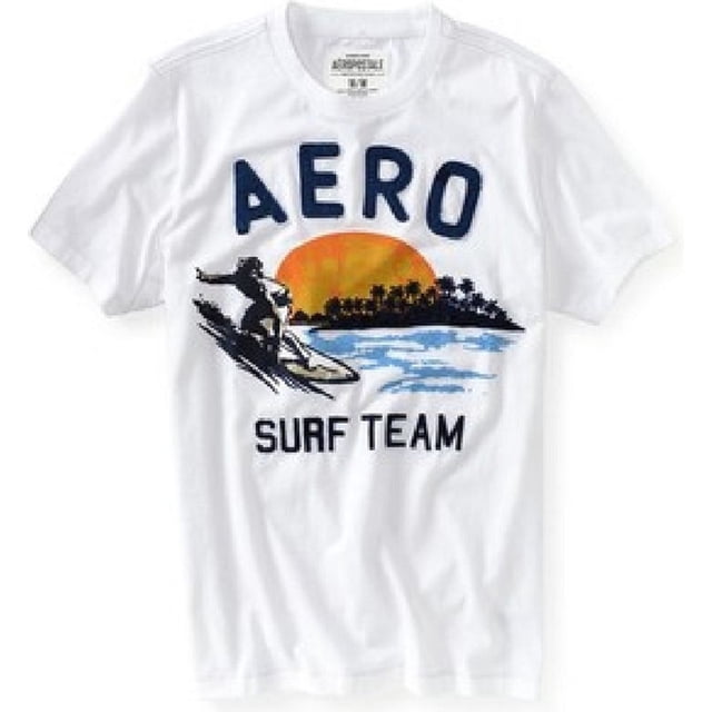 Aeropostale - Camiseta gráfica para hombre Aero Surf Team, color blanco, XS