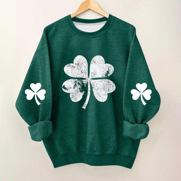 Girls St Patricks Day Shirt Good Fortune Clover Graphic Sweatshirt Green Crewneck Top Soft Stretch Kids to Youth Sizes,Size 12-13T