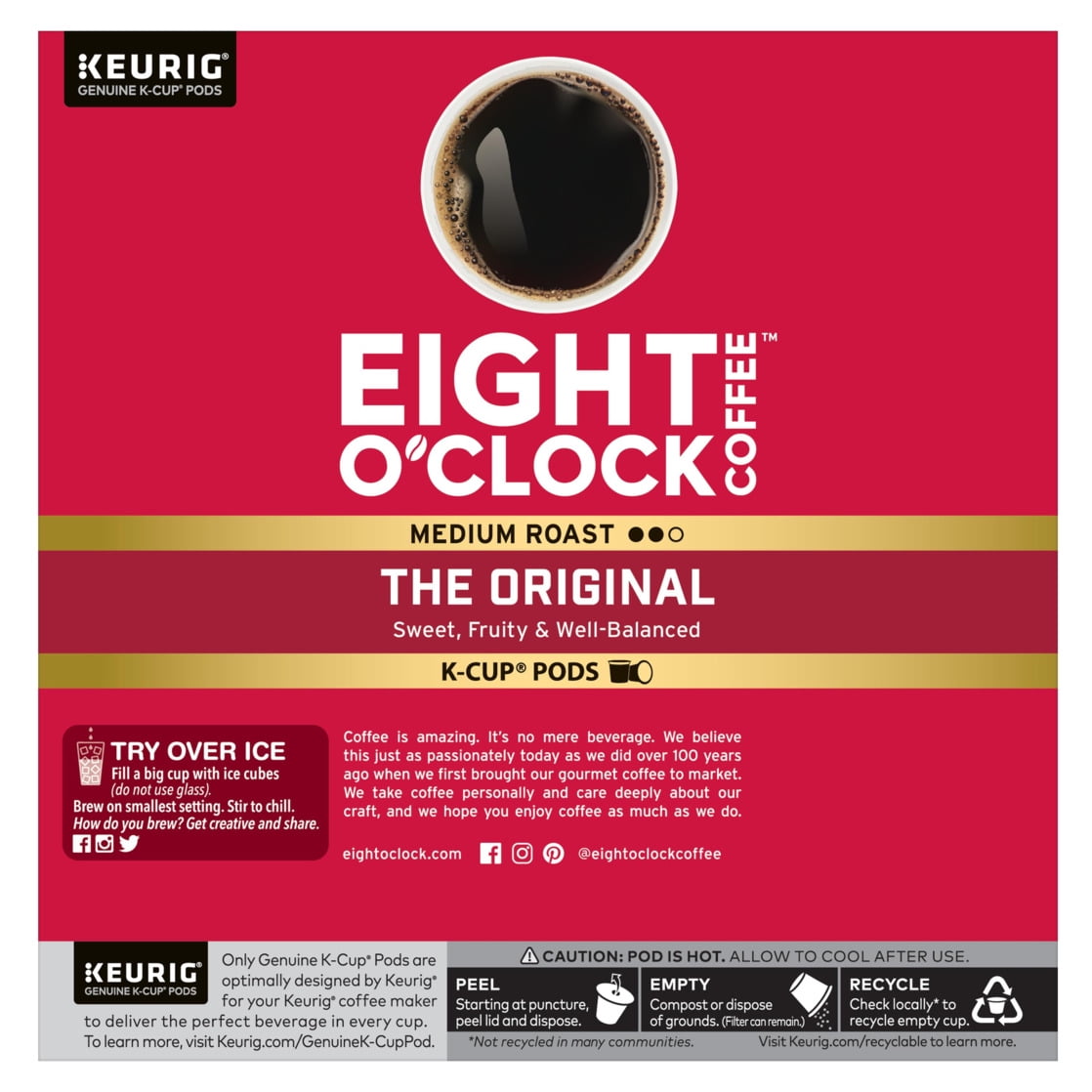 Eight O'Clock Value Pack K-Cup Pods Medium Roast Ground Coffee The Original - 32 Ct