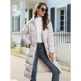 thumbnail image 4 of Women'S Hooded Long Puffer Coat Winter Warm Full Zip Quilted Jacket with Pockets Apricot Color 4XL, 4 of 8