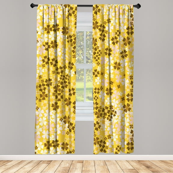 Ambesonne Flower Curtains, Lilac Blossoms in Spring Art, Pair of 28"x84", Earth Yellow