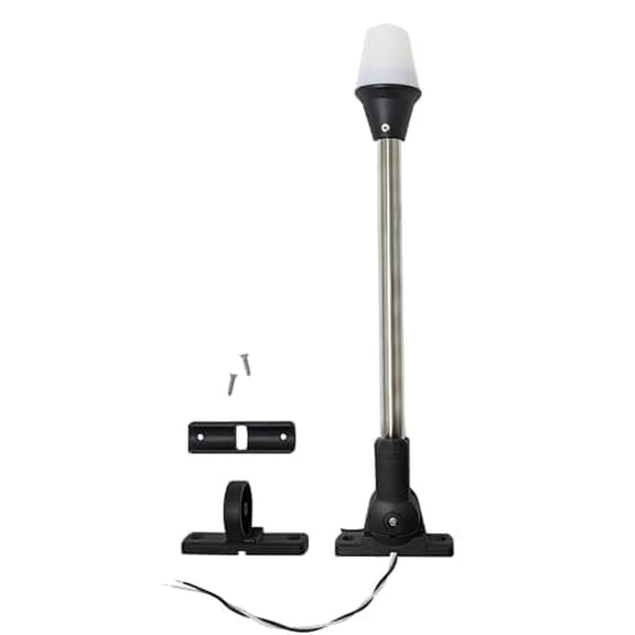 Pactrade Marine 12V Marine Boat Yacht Pontoon Navigation Anchor Light 360 Degrees All Around White Color Splashproof Black Housing (LED Dual Adjustable Bases (H=16"))