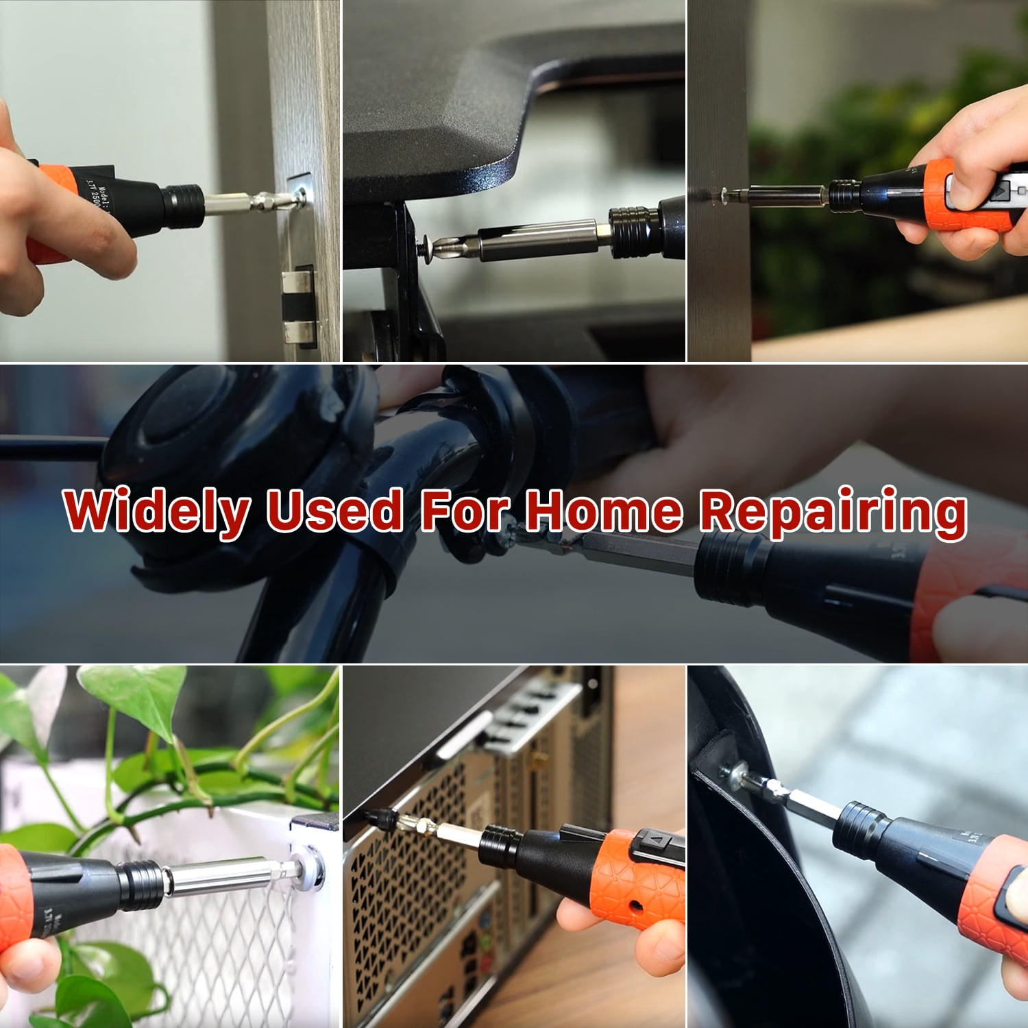 Hillyfe Electric Cordless Screwdriver, 3.7V Rechargeable Lithium-ion Battery with LED Light, Small Screwdriver with 13pcs Bits, Red