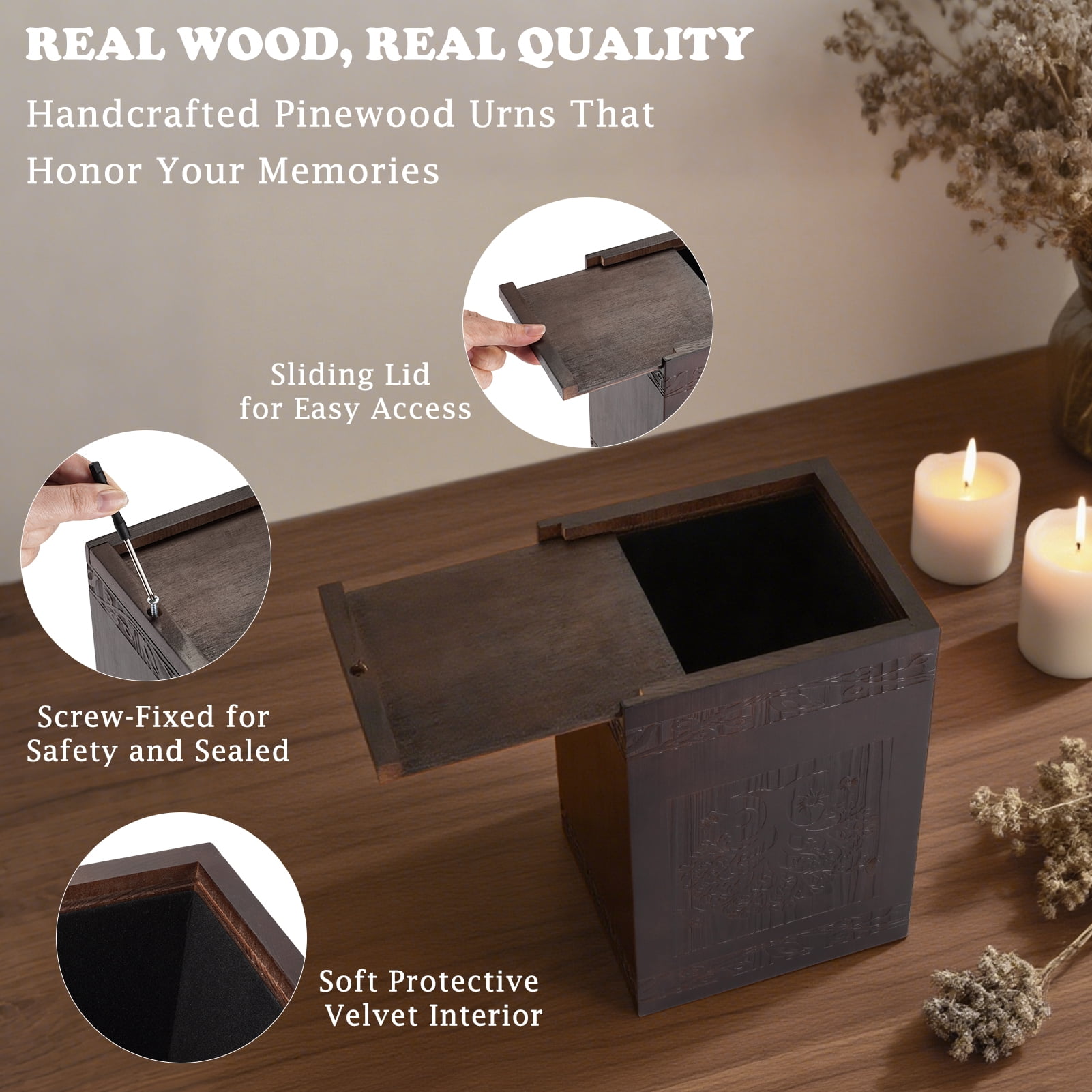 XIUDA Cremation Urns for Human Ashes Adult Male Female, Wooden Tree of Life Medium Keepsake Urns for Ashes, Burial Funeral Memorial Decorative Urns for Men Women Pets Dog Urn- Up to 200 lbs