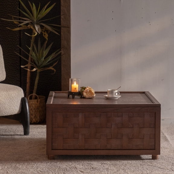 Farmhouse Large Square Coffee Table for Living Room, Brown and with Concealed Storage