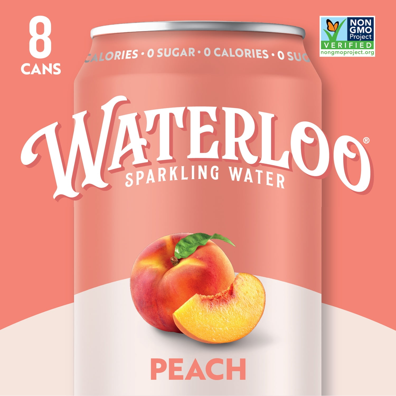 (6 pack) Waterloo Sparkling Water, Peach, 12 fl oz, 8 Pack Cans