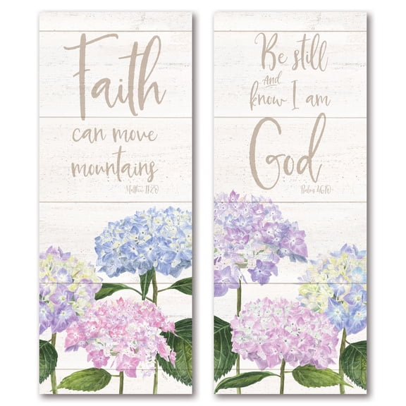 Off-White and Purple Hydrangea "Be Still & Know I Am God" Adult Religious Decor ; 2 - 6" x 18" Unframed Posters