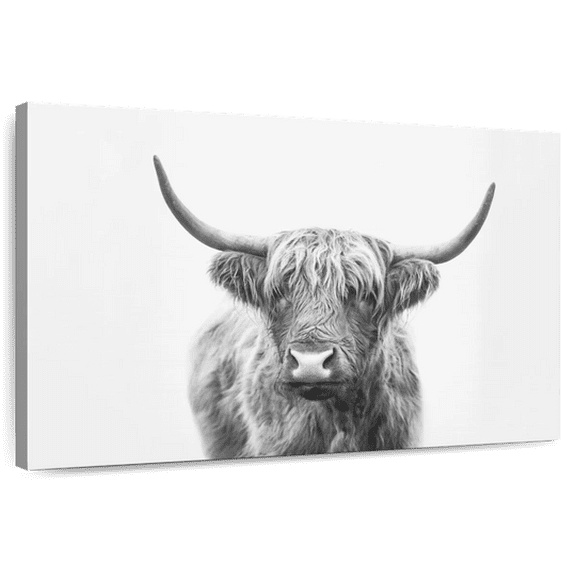 Elephant Stock Highland Bull I Wall Art - Horizontal Canvas Wall Art - Living Room Wall Decor - Animal Canvas - Black And Gray Decor By Sisi And Seb - 12" x 8"