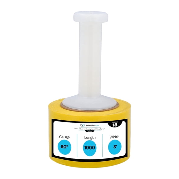 MMBM Mini Stretch Wrap with Reusable Handle 3" x 1000' 18 Rolls 80 Gauge Yellow Plastic Film for Moving and Packaging