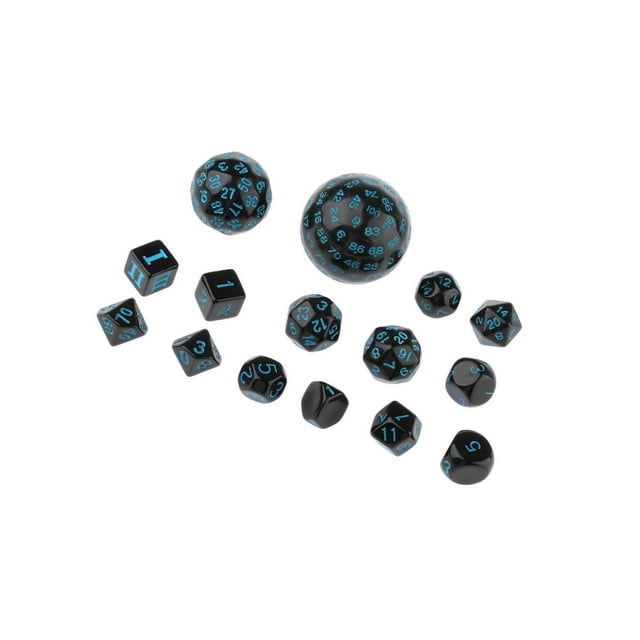 15 Pcs dés Multi-Faces en Acrylique pour Jeu de Rôle, Bleu