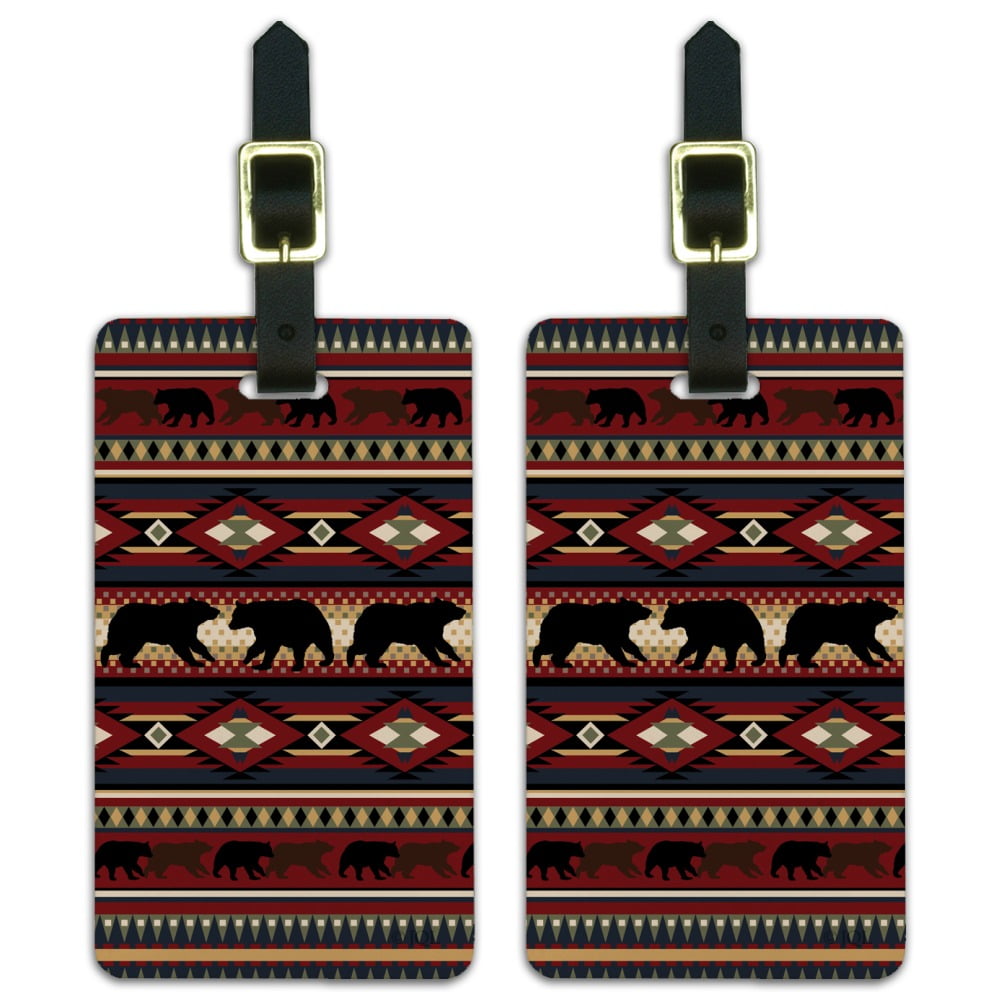Black Bear Fever Western Indian Tribal Luggage ID Tags Suitcase Carry-On Cards - Set of 2