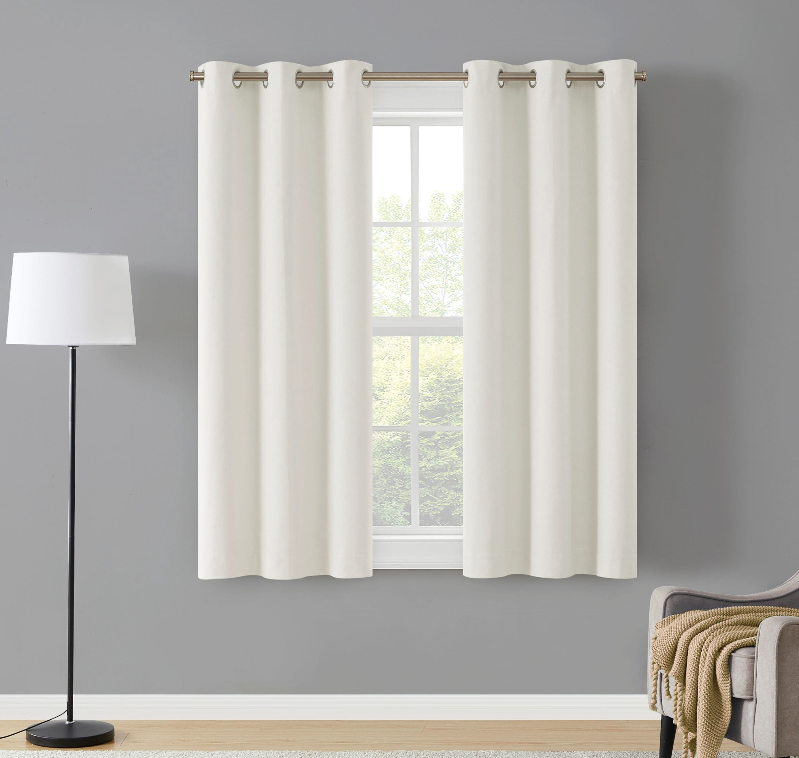 (2 pack) Eclipse Corte Solid Blackout Curtains, Set of 2, 63 Inch Long Blackout Curtains, 37" W x 63" L, White