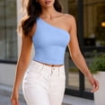 thumbnail image 4 of Bosfbaoi Summer Tops for Women One Shoulder Form-Fitting Crop Top Sleeveless Asymmetric Solid Tank Top, 4 of 7