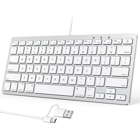 ERDS-Wired Keyboard for Mac OS with Dual Interface, Portable Slim Keyboard Compatible with MacBook, iMac, Mac Mini, Mac Pro, PC and Laptop (White)