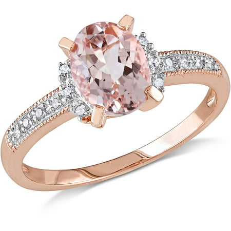 1-1/7 Carat T.G.W. Morganite and Diamond-Accent Rose Rhodium-Plated Sterling Silver Cocktail Ring