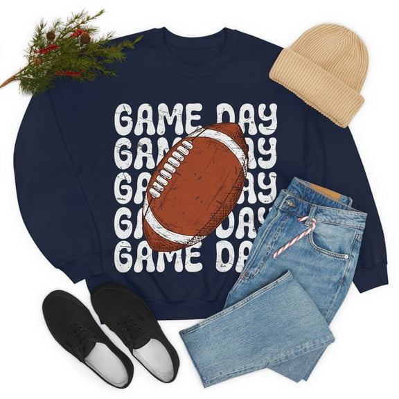 Retro Game Day Football Sweatshirt Vintage Football School Spirit Shirt Navy Large