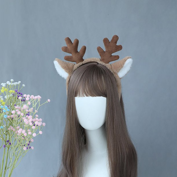 Tocado de orejas de animales de simulación, accesorios para el cabello, vestido de Navidad, diadema con orejas de ciervo y copo de nieve, accesorios de cosplay, tocado de peluche.
