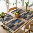 thumbnail image 5 of Navy Blue Brown Wood Placemats for Dinning Table Set of 6, Farmhouse Vintage Wooden Burlap Kitchen Place Mats Waterproof Cloth Table Mats, Indoor Outdoor Placemats Easy Clean Dinner Decor, 5 of 8