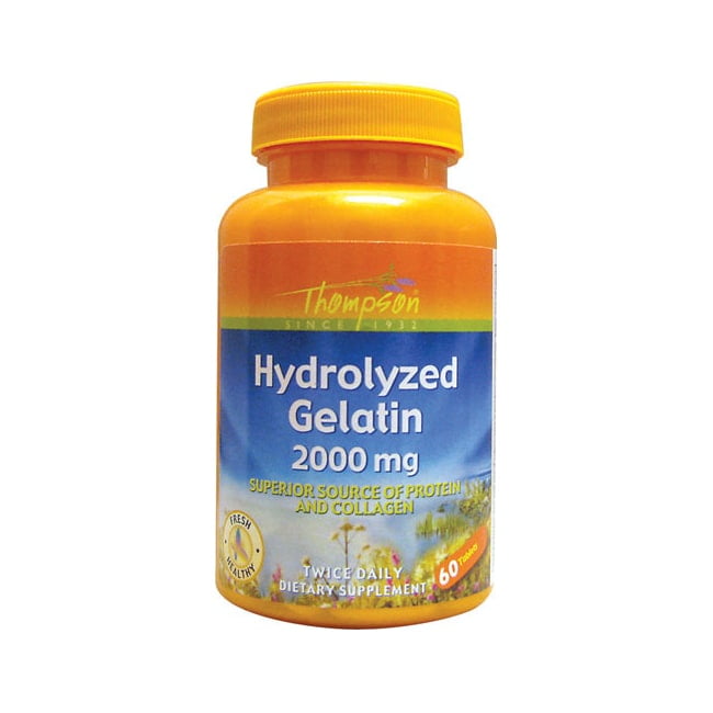 Thompson Hydrolyzed Gelatin 2000mg | Bovine-Sourced Protein & Collagen for Healthy Cells & Nails Support | Enhanced Absorption | 60 Tablets
